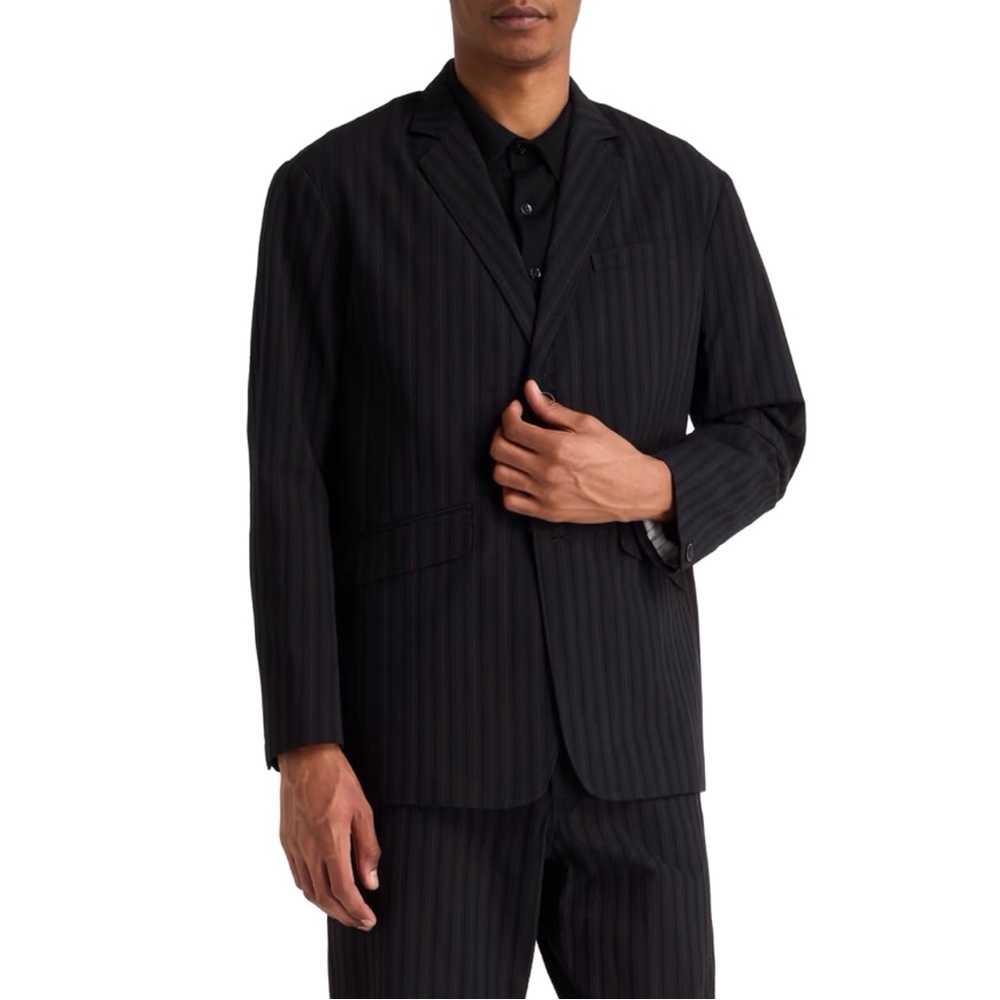 Rag And Bone Shift Striped Black Cotton Silk Blend Jacquard Suit Jacket Size 44R